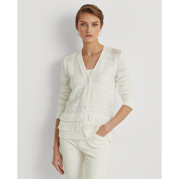 Ralph Lauren Women's Ruffle Trim Tulle Cardigan White Size Large