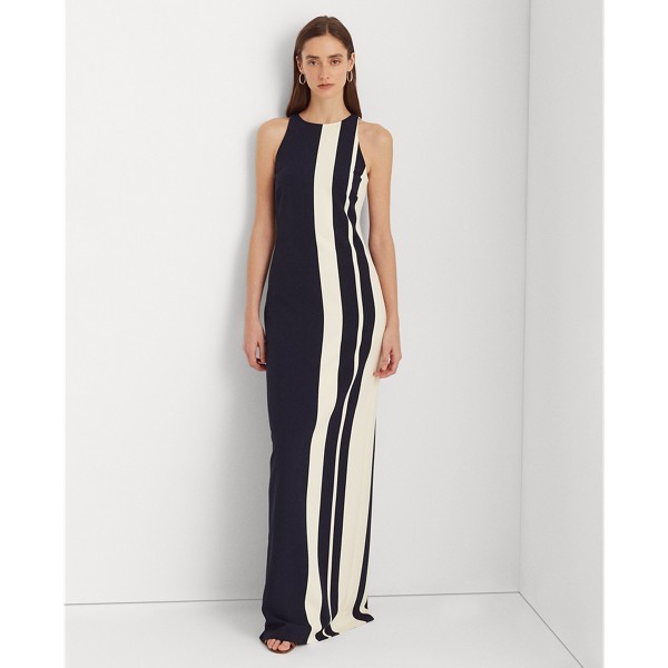 Lauren Striped Crepe Sleeveless Gown 1
