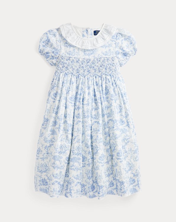 Smocked Toile Linen Dress