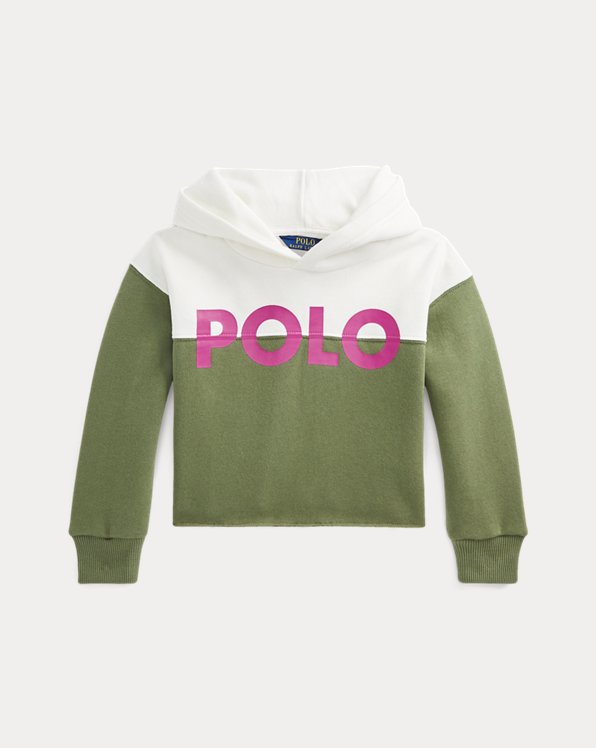 Fleece hoodie met logo en kleurvlakken