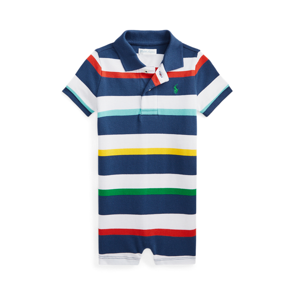 Striped Cotton Mesh Polo Shortall