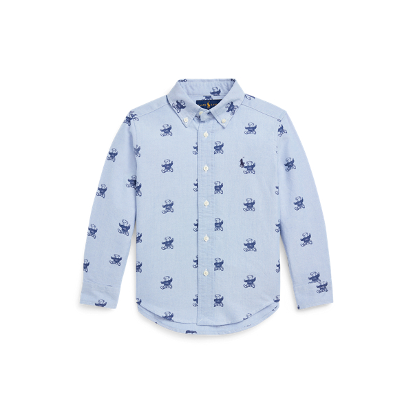 Camisa Oxford de algodão com urso sentado