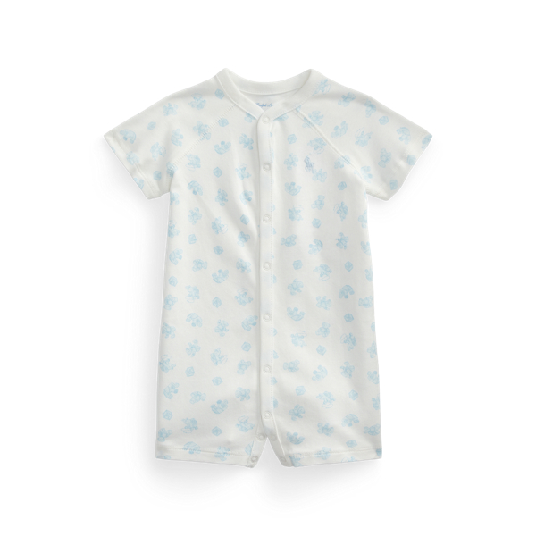 Bear-Print Cotton Interlock Shortall