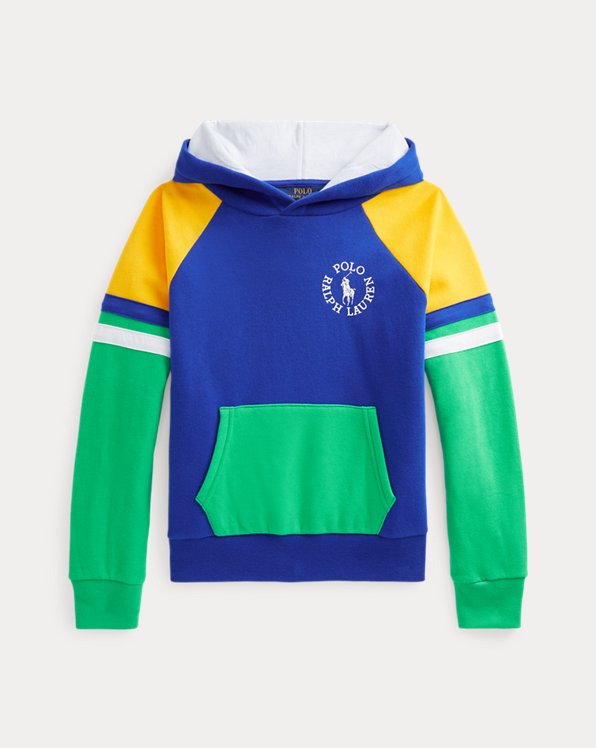 Fleece hoodie met kleurvlakken