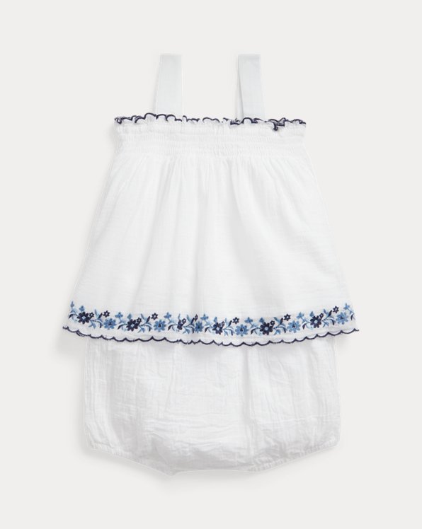 Embroidered Cotton Top &amp; Bloomer Set
