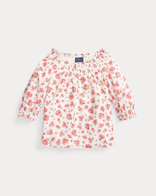 Floral Smocked Cotton Dobby Top