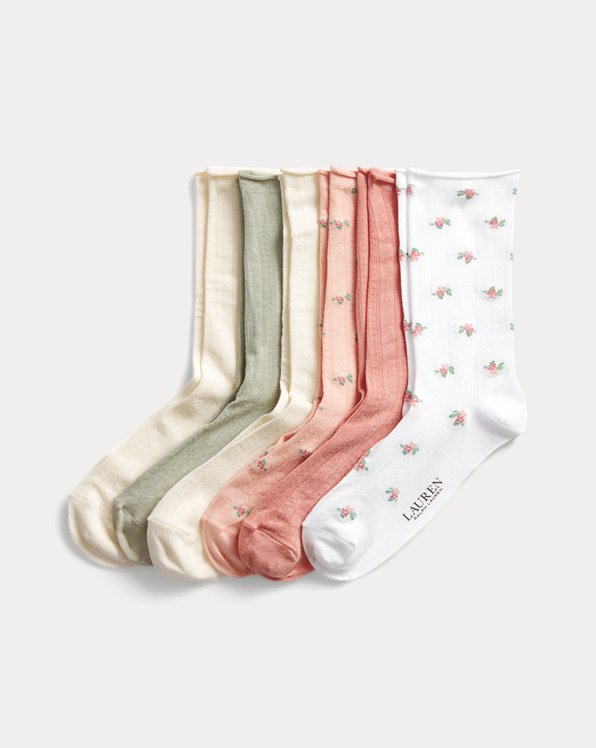 6-pack opgerolde sokken met bloemenprint