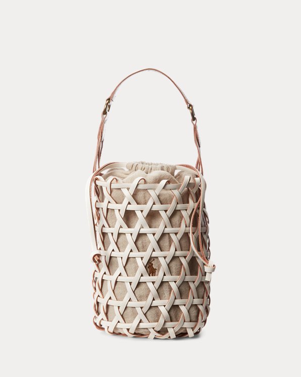 Leather Medium Basket-Weave Bucket Bag