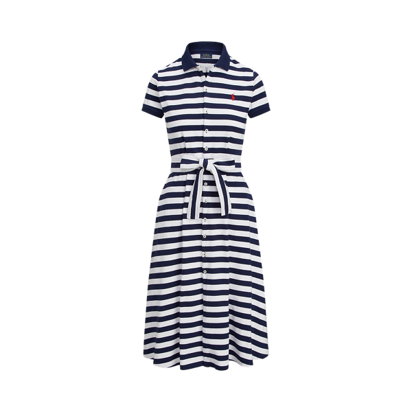 Striped Stretch Cotton Polo Midi Dress