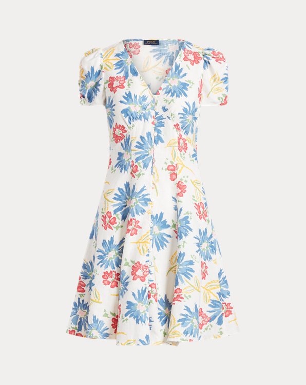 Floral Button-Front Linen Dress