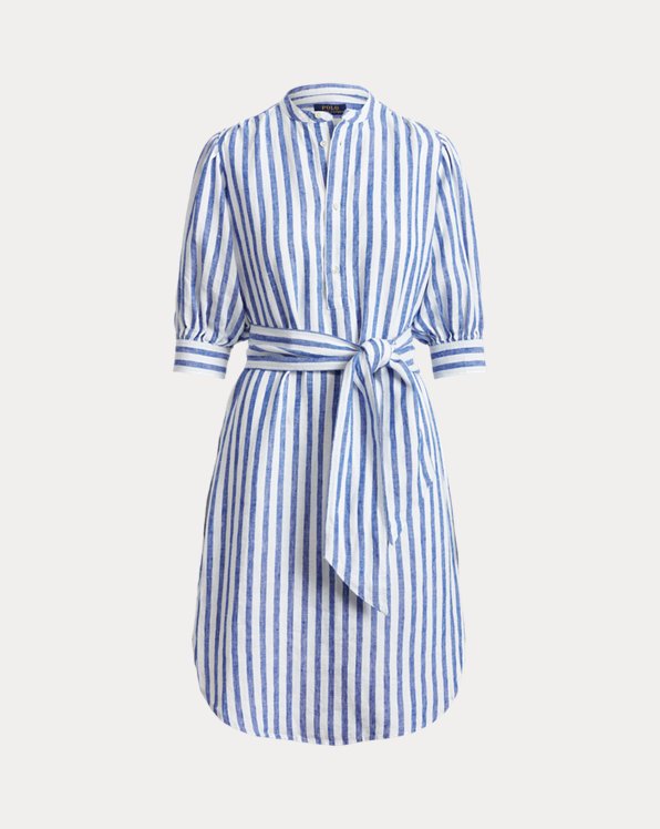 Striped Belted Linen Shirtdress