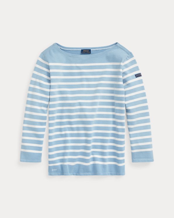 Striped Boatneck Cotton Jersey T-Shirt