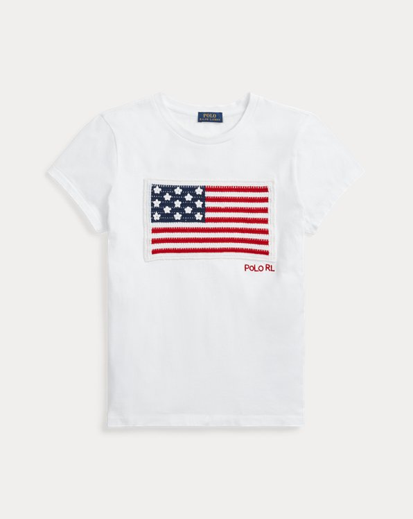 Gehaakt-katoenjersey T-shirt met vlag