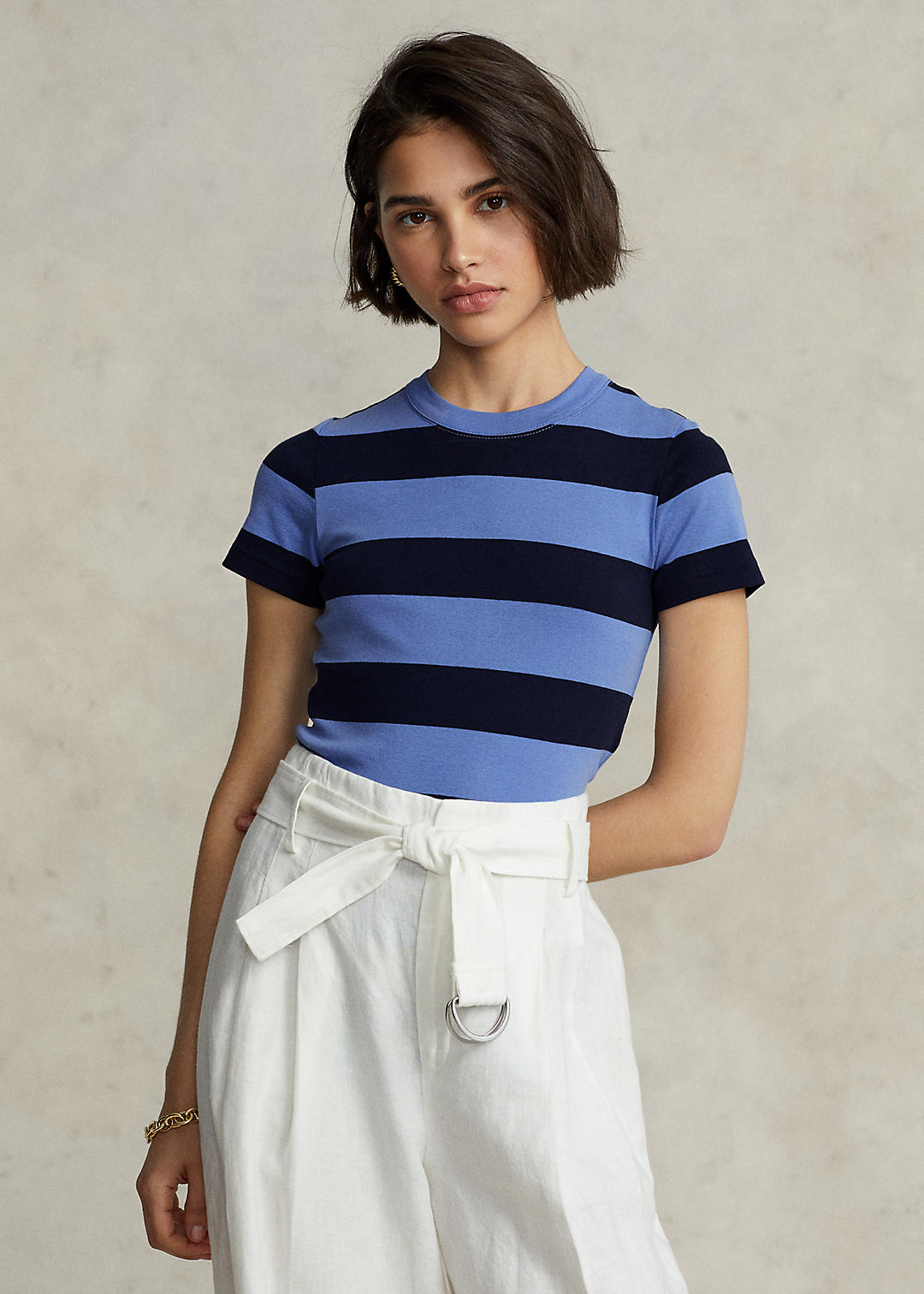 Wide Stripe Ribbed Cotton Tee