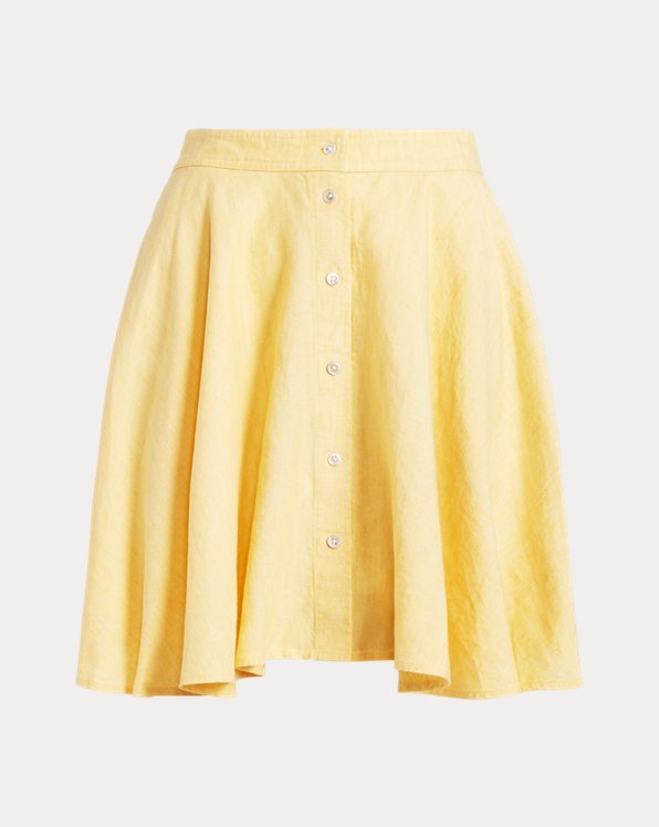 Linen A-Line Button-Front Skirt