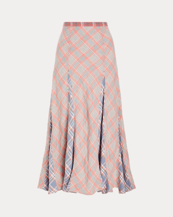 Plaid Linen A-Line Midi Skirt