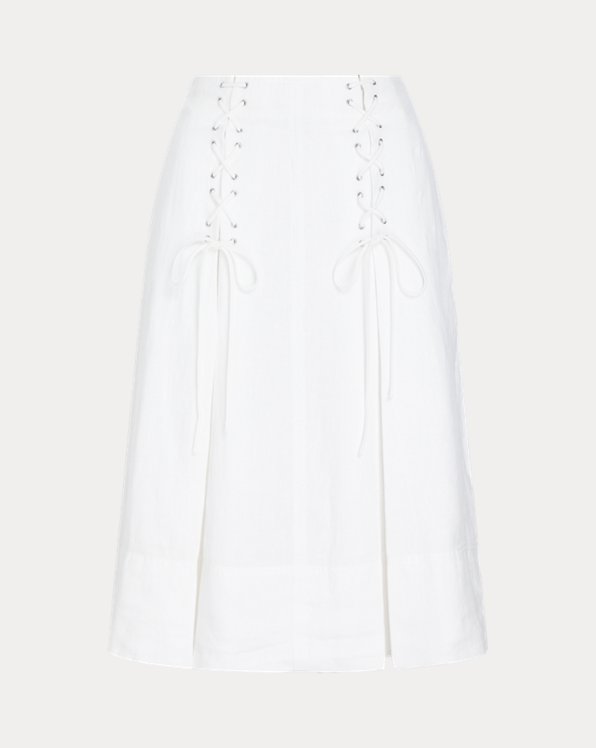 Lace-Up Linen A-Line Skirt