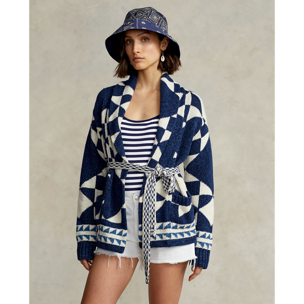Geometric Cotton Linen Shawl Cardigan