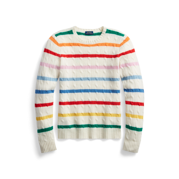 Striped Slim Fit Cable Cashmere Sweater
