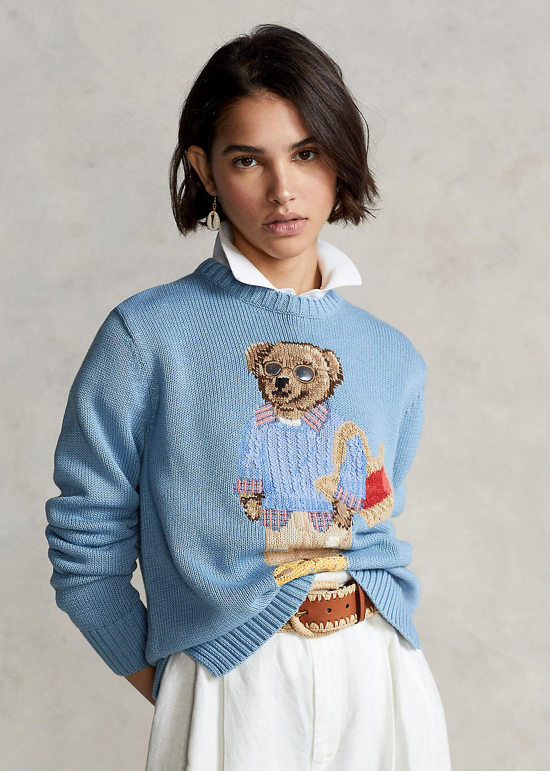 Summer Cable Polo Bear Sweater