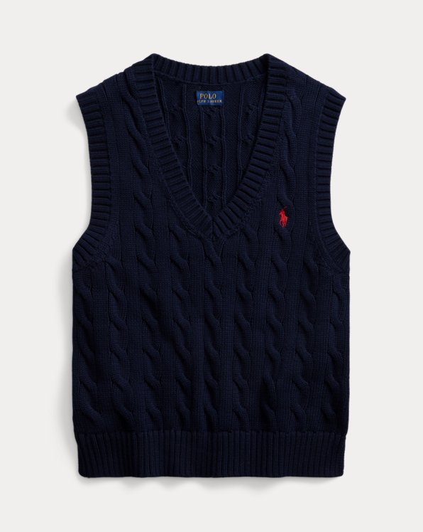 폴로 랄프로렌 우먼 꽈배기 조끼 스웨터 Polo Ralph Lauren Cable-Knit Cotton Sleeveless Jumper,Hunter Navy