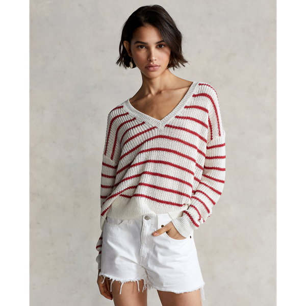 Polo Ralph Lauren Striped Linen V-Neck Jumper