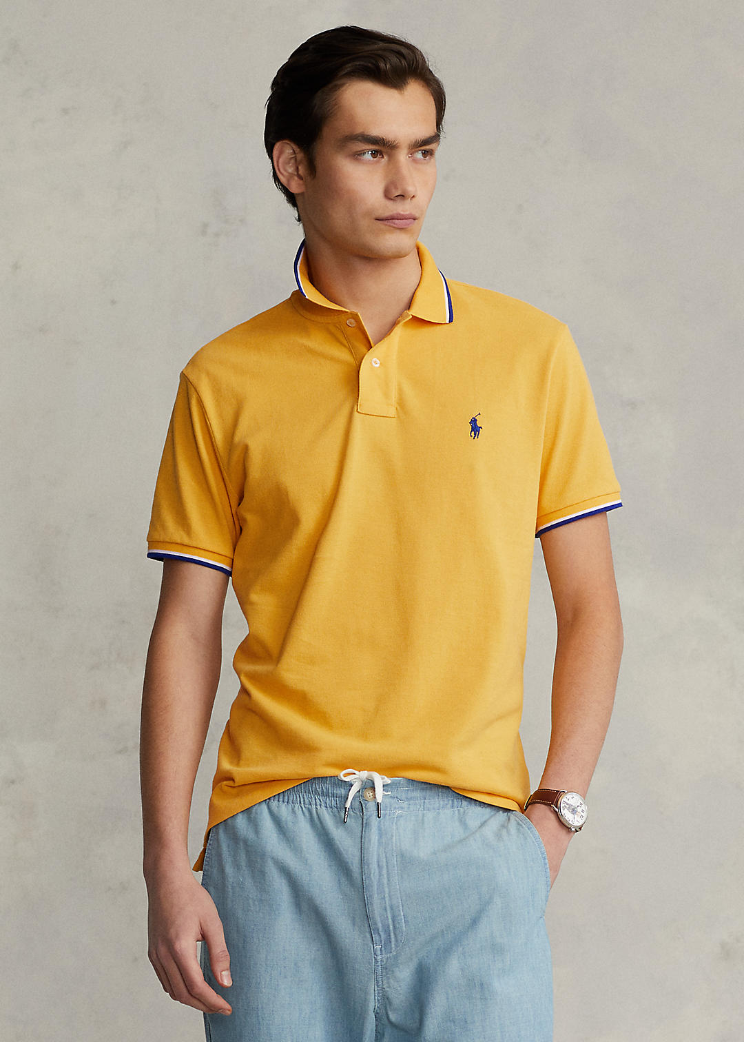 Classic Fit Contrast-Tipped Mesh Polo Shirt