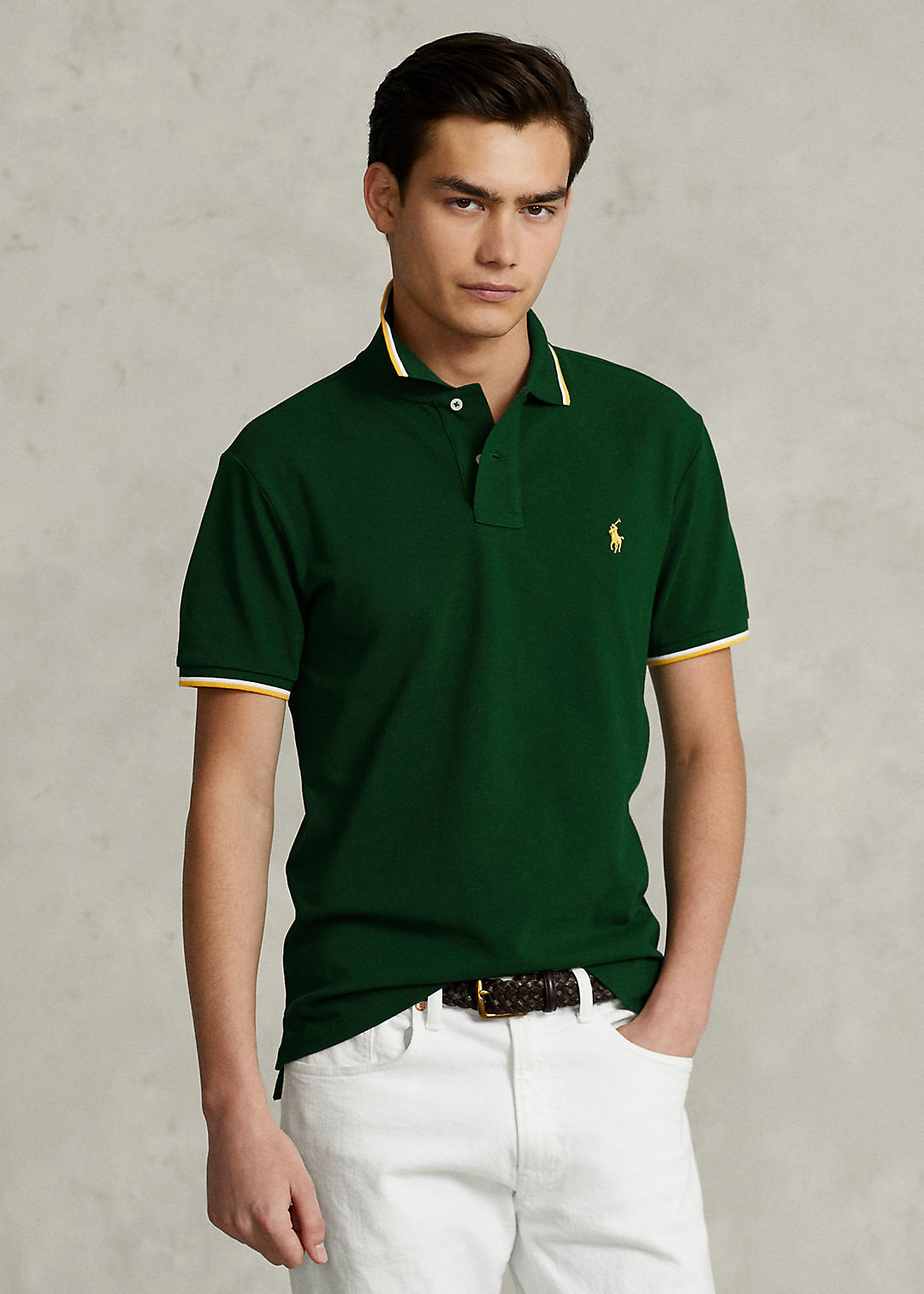 Classic Fit Contrast-Tipped Mesh Polo Shirt