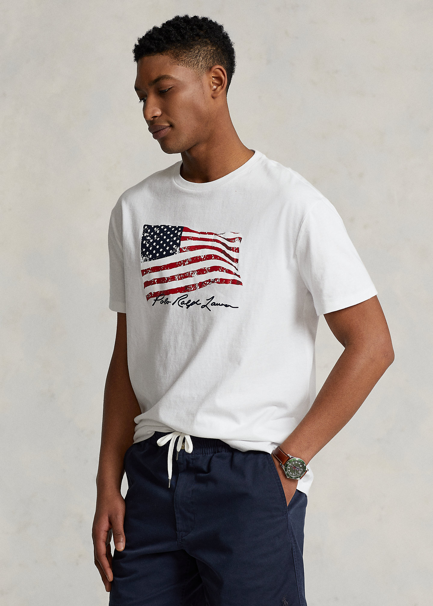 Classic Fit American Flag Jersey T-Shirt