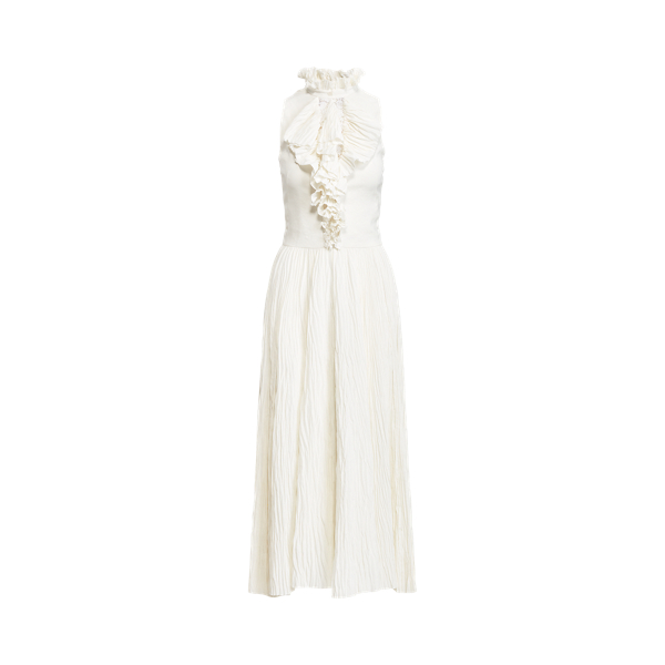 Vestido cocktail Mccable em linho e com plissado