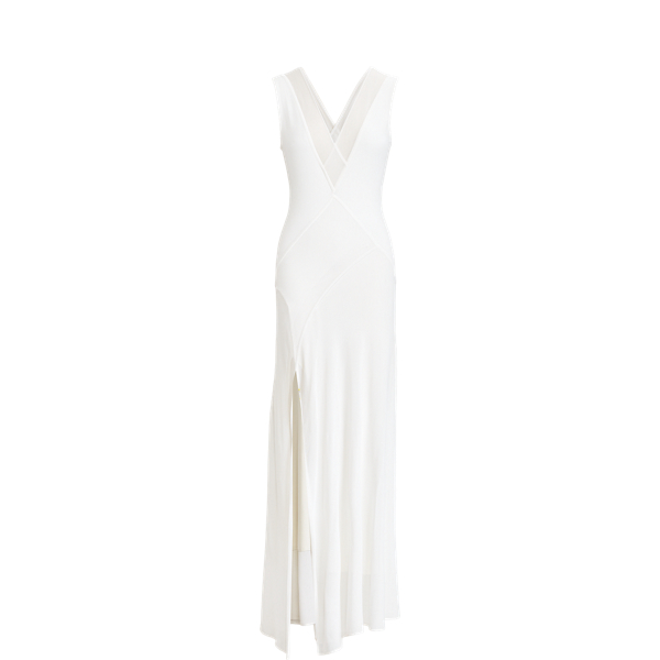 Vestido de dia de malha sem mangas e com decote em V