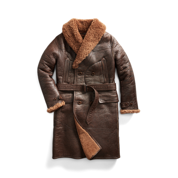 Manteau en peau lainée et cuir