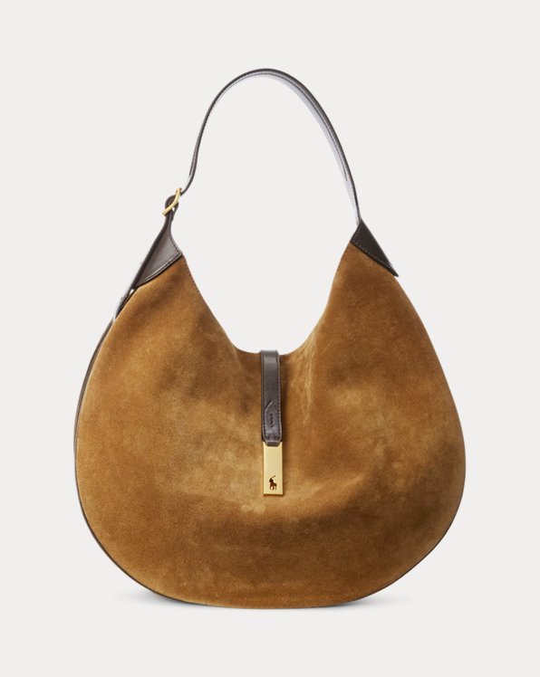 Polo ID Leather-Trim Suede Shoulder Bag