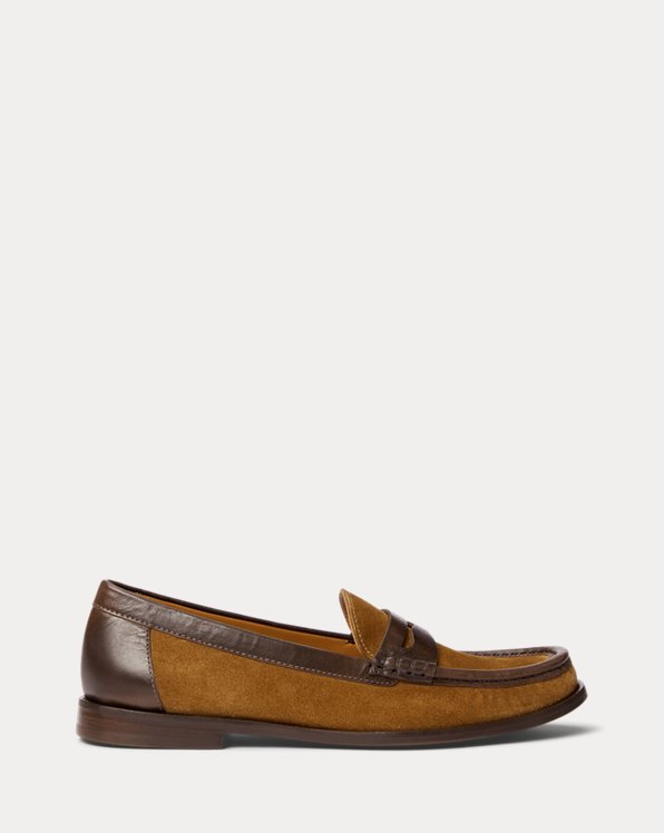 Leather-Trim Suede Penny Loafer