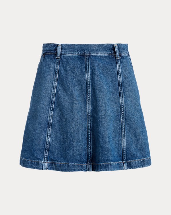 Denim Panelled A-Line Skirt