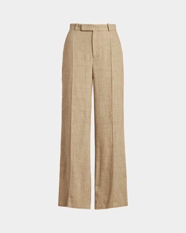 Plaid Wool-Blend Tweed Wide-Leg Trouser