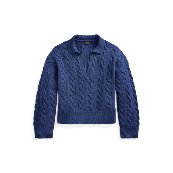 Cable-Knit Wool-Cashmere Polo Sweater