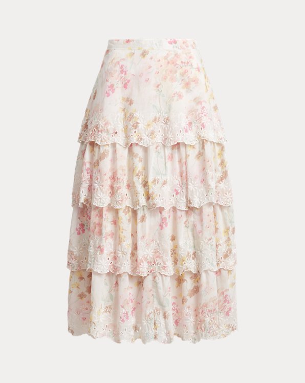 Tiered Scalloped Cotton Skirt