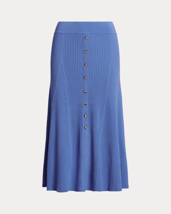 Rib-Knit Button-Front Merino Wool Skirt