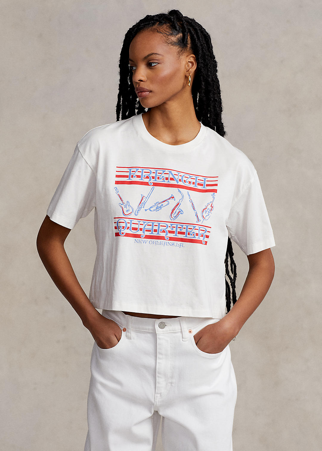Graphic Cropped Jersey Crewneck Tee