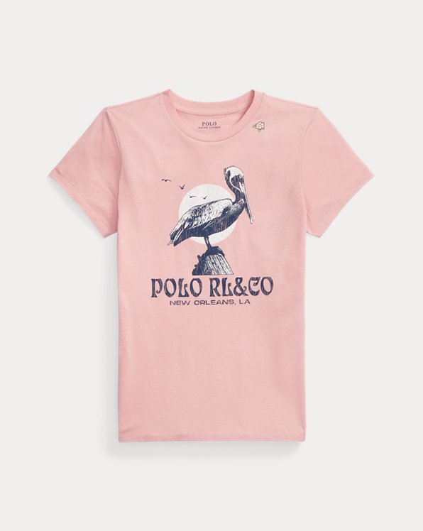 T-shirt van jersey met pelikaanprint