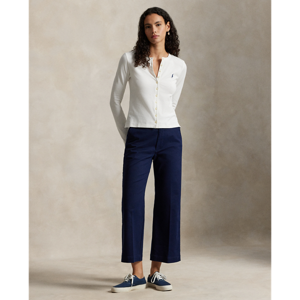 Cut in a wide-leg, cropped silhouette, these lightweight stretch-cotton twill trousers feature creases along the front and back leg.