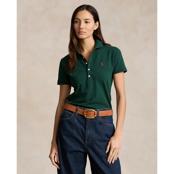 Knit polo shirt with straight-leg jeans