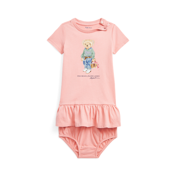 Vestido t-shirt e tapa-fraldas em malha Polo Bear