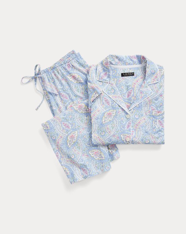 Pyjamaset van katoenmix met paisleyprint