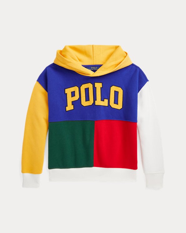Fleece hoodie met logo en kleurvlakken