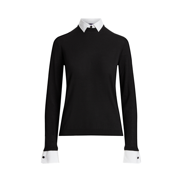 Woven-Collar Cashmere Jumper
