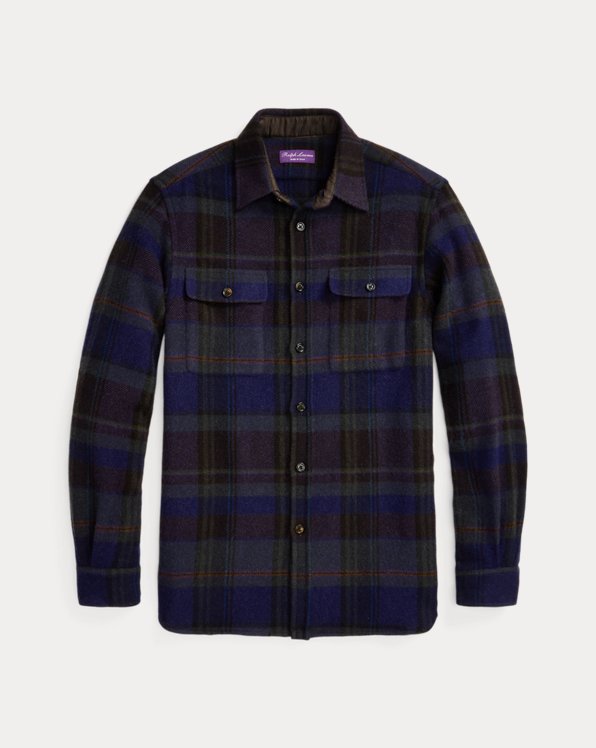 Suede-Patch Plaid Wool Shirt
