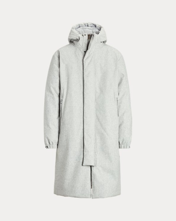 Wool-Blend Down Hooded Coat