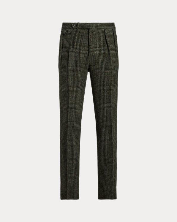 Pleated Plaid Shetland Wool Suit Trouser